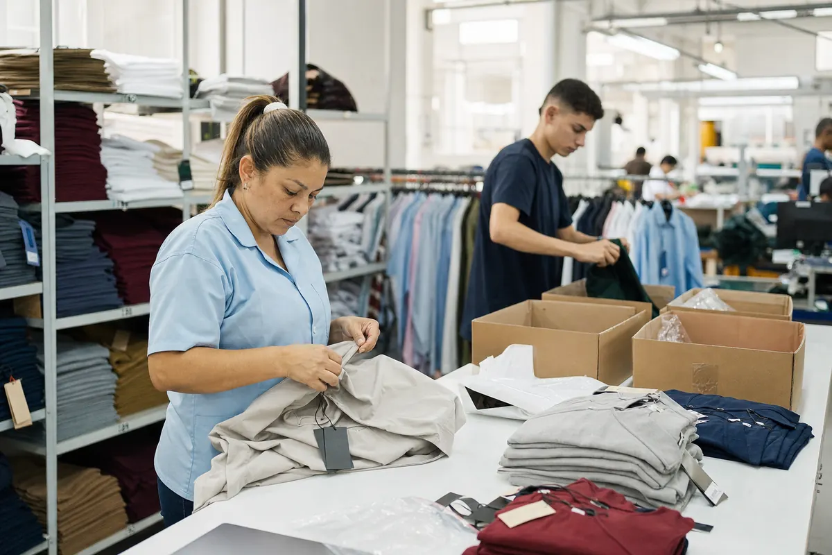 Garments being inspected and prepared for shipment